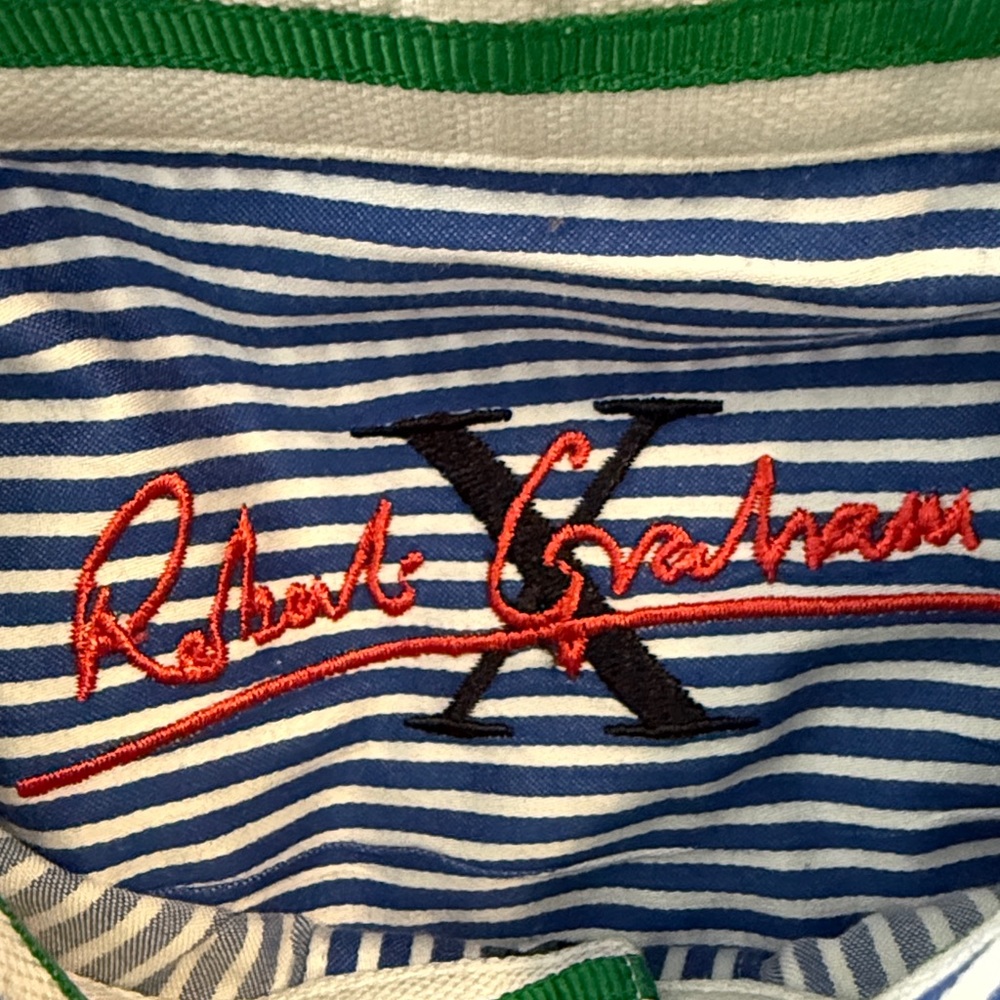 Robert Graham long sleeve button down shirt. Blue and white stripe. Size L. - Picture 2 of 6
